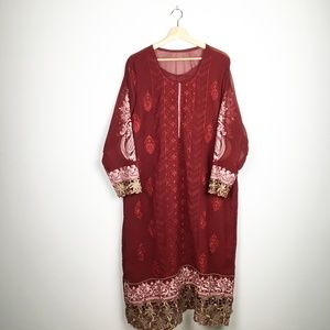Long Sleeve Embellished Red Dress L